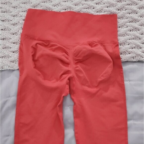 Popular Tik Tok Coral Red High Waisted Scrunch Back Leggings - Picture 6 of 9